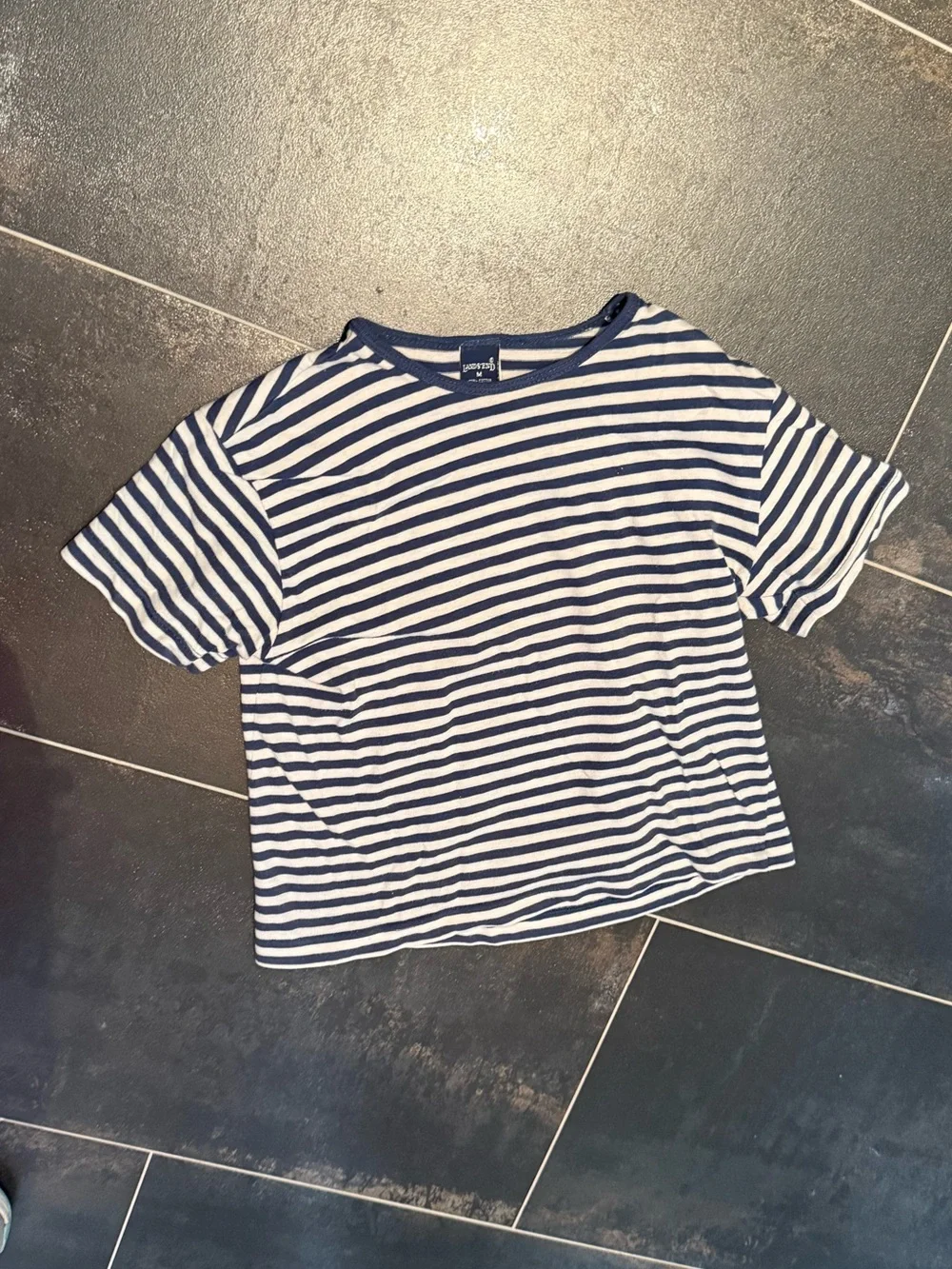 Lands' End 100% Cotton Short-Sleeve Kids Navy & White Striped T-Shirt - Y Medium